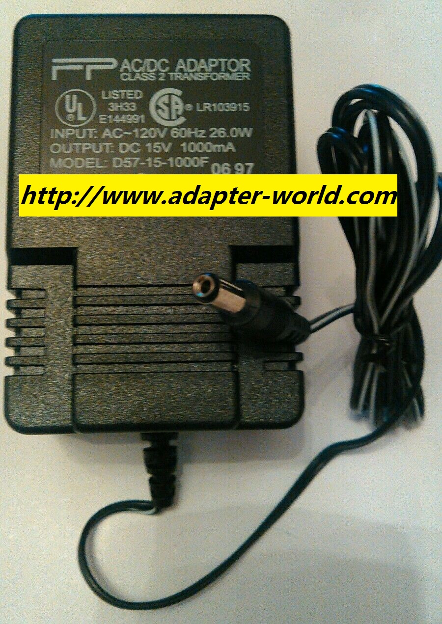 *100% Brand NEW* FP D57-15-1000F Output 15V 1000mA Class 2 AC/DC Adapter Power Supply Transformer Free Shippin